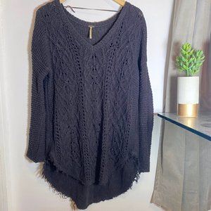 Free People Long-Sleeve Open-Knit V-Neck Sweater
